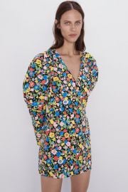 PRINTED MINI DRESS WITH PUFF SLEEVES at Zara